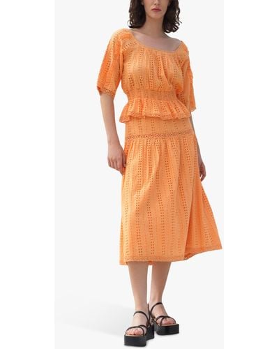 Great Plains Summer Embroidered A-line Midi Skirt - Orange