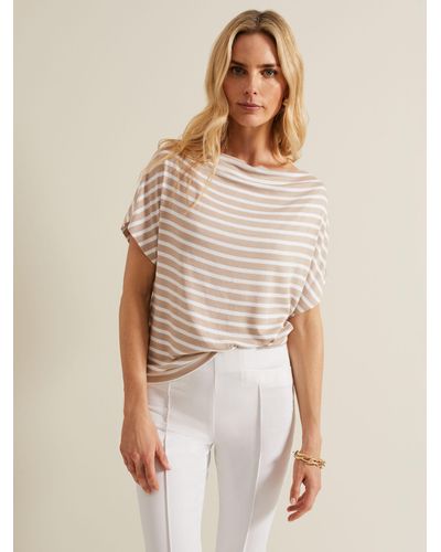 Phase Eight Carina Stripe Cowl Neck Top - Natural