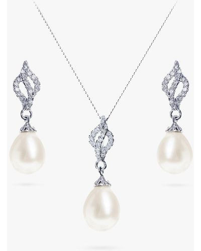 Ivory & Co. Lisbon Faux Pearl And Crystal Drop Earrings And Pendant Necklace Jewellery Set - Multicolour