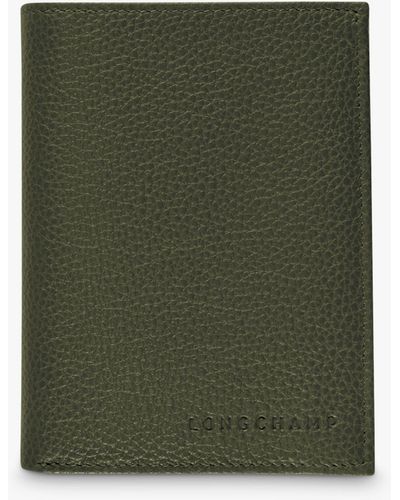 Longchamp Le Foulonné Leather Tri-fold Wallet - Green