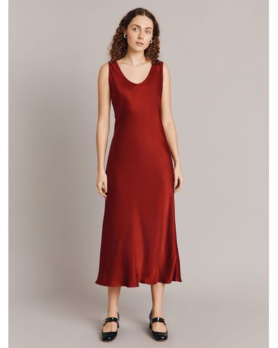 Ghost Palm Bias Cut Satin Slip Dress - Red
