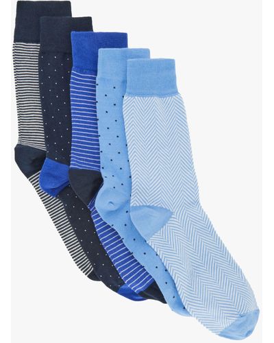 John Lewis Spot Stripe Cotton Blend Socks - Blue