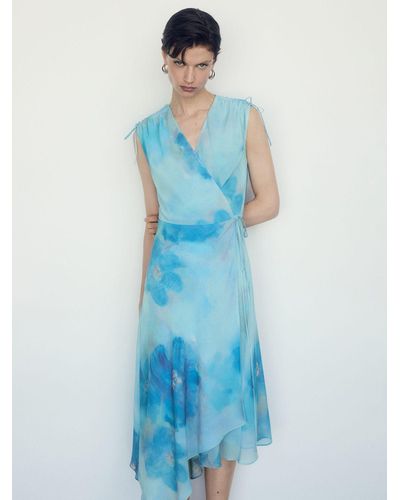 Mango Clariet Wrap Midi Dress - Blue