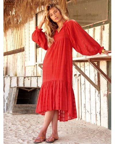 Aspiga Boho Cotton Midi Dress - Red