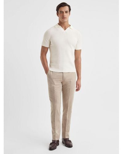 Reiss Mortimer Wool Open Neck Ribbed Polo - White