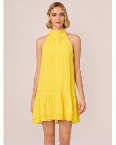 Adrianna Papell Chiffon Trapeze Mini Dress - Yellow