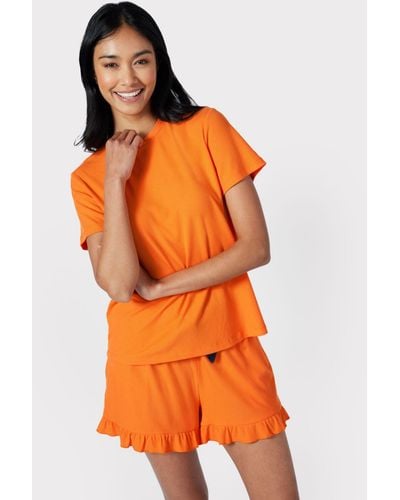 Chelsea Peers Ribbed Short Pyjama Set - Orange