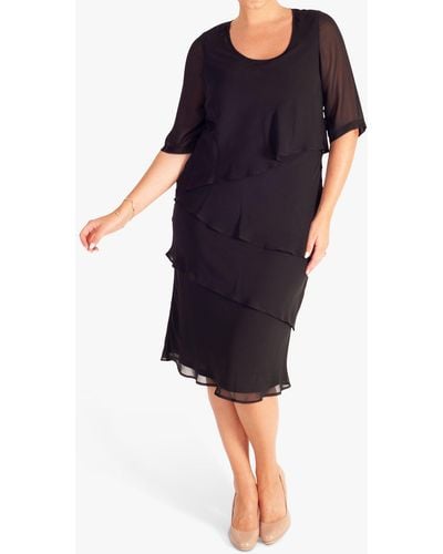 Chesca Layered Chiffon Knee Length Dress - Black
