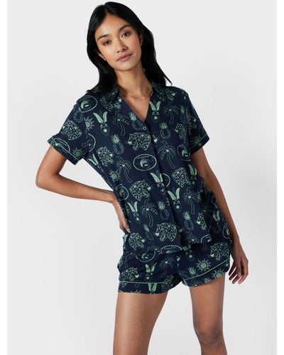 Chelsea Peers Tropical Holiday Print Short Pyjamas - Blue