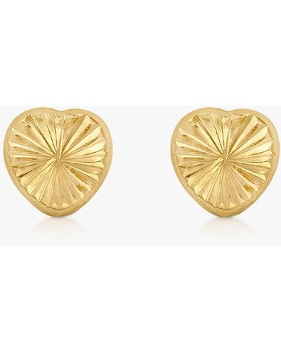 Ib&b 9ct Gold Diamond Cut Heart Stud Earrings - Metallic
