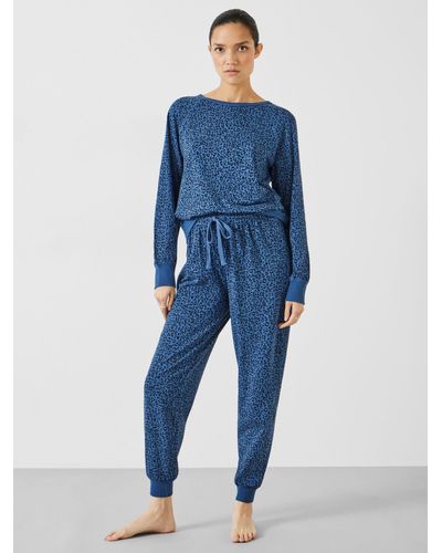 Hush Joey Leopard Print Jersey Pyjama Set - Blue