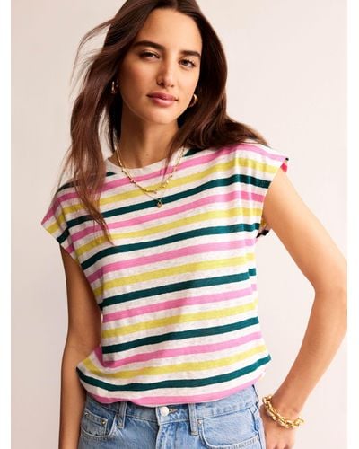 Boden Louisa Crew Neck Linen Stripe T-shirt - Multicolour
