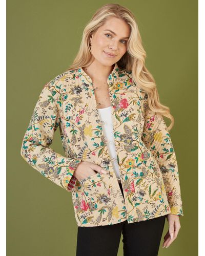 Yumi' Quilted Floral/stripe Reversible Jacket - Green
