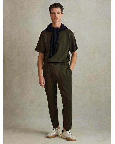 Reiss Cyrus - Green Ribbed Elasticated Waist Trousers