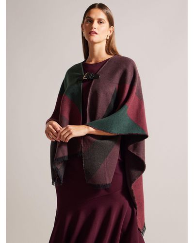 Ted Baker Suffia Colour Block Buckle Poncho - Red