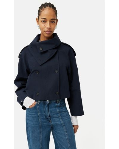 Jigsaw Double Breasted Cropped Trench Coat - Blue