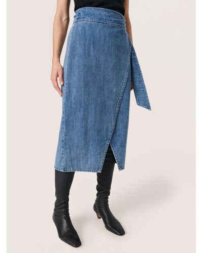 Soaked In Luxury Alba Wrap Denim Midi Skirt - Blue