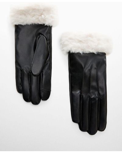 Mango Otto Faux Fur Wrist Gloves - Black