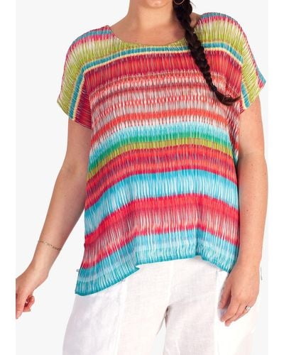 Chesca Stripe Print Short Sleeve Top - Red