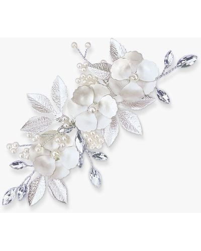 Ivory & Co. Gardenia Crystal Silver Plated Hair Clip - Natural