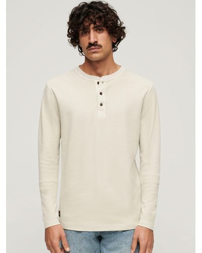 Superdry Relaxed Fit Waffle Cotton Henley Top - Natural
