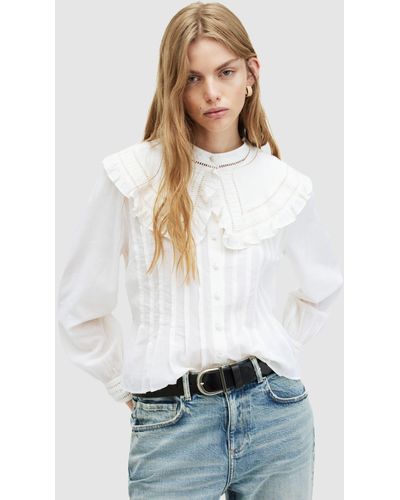 AllSaints Olea Wide Collar Textured Shirt - White