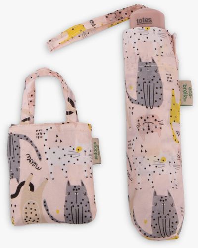 Totes Eco Dotty Cats Umbrella And Matching Folding Shopping Bag - Pink