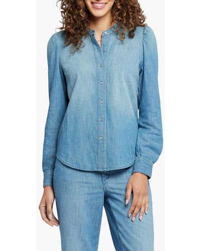 NYDJ Puff Sleeve Denim Shirt - Blue