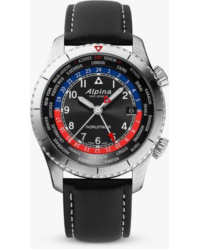 Alpina Al-255brb4s26 Startimer Pilot Quartz Worldtimer Analogue Leather Strap Watch - White