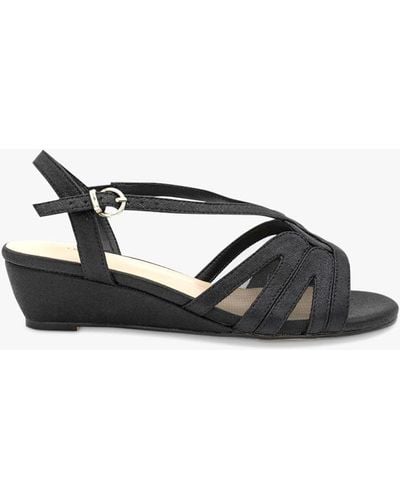 Paradox London Julia Wide Fit Shimmer Mid Heel Wedge Sandals - Black