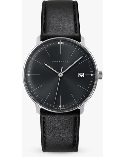 Junghans 41/4465.02 Max Bill Date Leather Strap Watch - Black