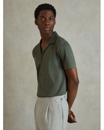 Reiss Caspa Cuban Collar Short Sleeve Shirt - Green