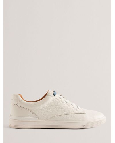Ted Baker Brentfd Textured Leather Low Top Trainers - Natural