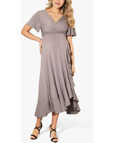 TIFFANY ROSE Plain Waterfall Midi Maternity Dress - Grey