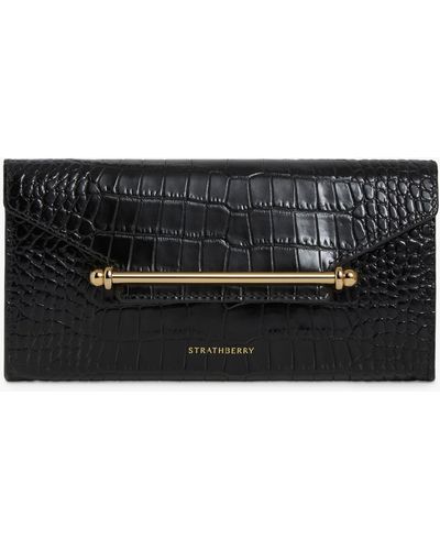 Strathberry Multrees Leather Wallet On Chain - Black