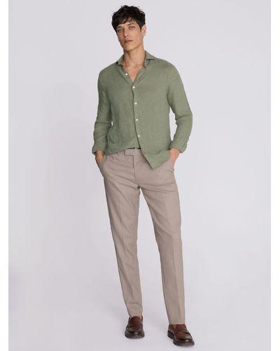 Moss Tailored Fit Linen Long Sleeve Shirt - Green