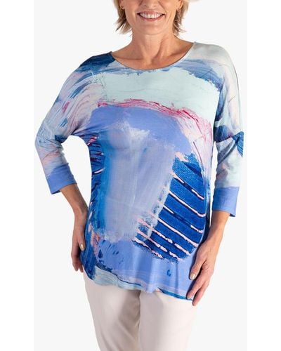 Chesca Butterfly Print Batwing Top - Blue