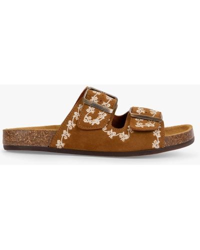 Penelope Chilvers Pool Suede Embroidered Slider Sandals - Brown