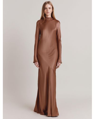 Ghost Rayna High Neck Low Back Maxi Dress - Brown