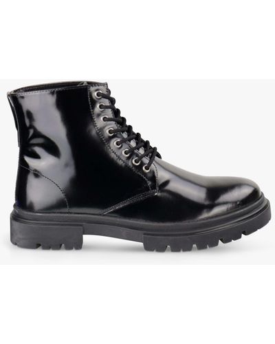 Silver Street London Greenwich Patent Leather Lace Up Ankle Boots - Black