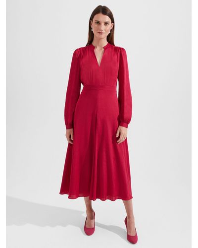 Hobbs Ivanna Plain Midi Dress - Red