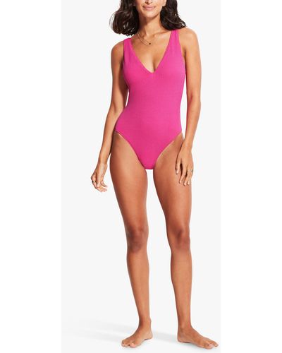 Seafolly Sea Dive Deep V-neck One Piece Swimsuit - Pink