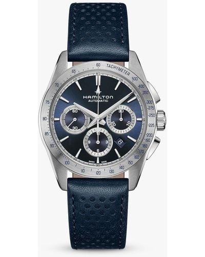 Hamilton H36616640 Jazzmaster Automatic Chronograph Leather Strap Watch - Blue