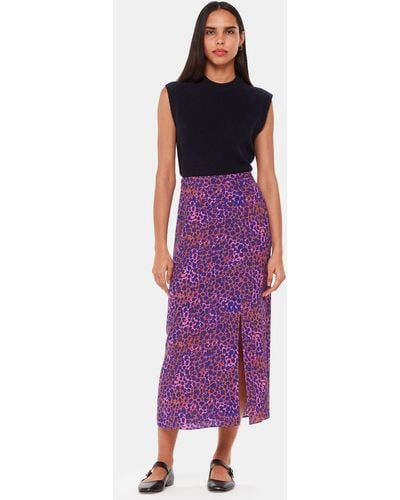 Whistles Mottled Leopard Print Midi Skirt - Purple