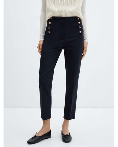 Mango Button Cropped Trousers - Blue