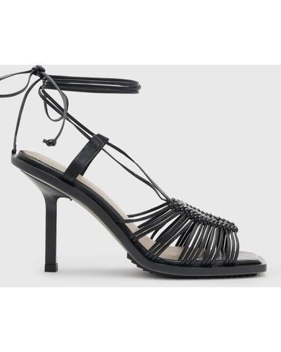 AllSaints Dina Leather Rope Strappy Heeled Sandals - Black