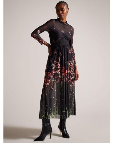 Ted Baker Susenaa Floral Print Mesh Midi Dress - Multicolour