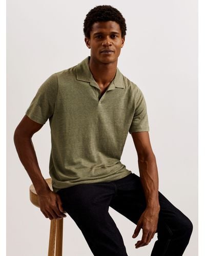 Ted Baker Flinpo Short Sleeve Regular Linen Polo Shirt - Green