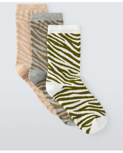 John Lewis Zebra Print Ankle Socks - Metallic