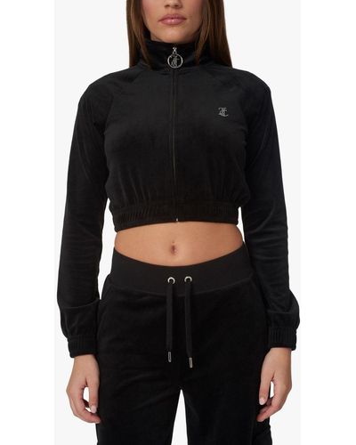 Juicy Couture Tasha Diamante Embellished Cropped Velour Track Top - Black